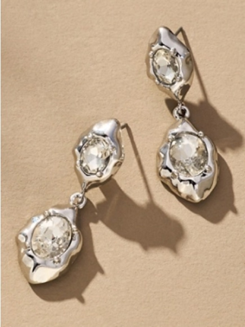 Silver-Tone Crystal Drop Earrings - White Crystal